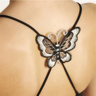 textiler BH-Träger auf dem Rücken gekreuzt mit Schmetterling schwarz/silber (10402-TXBK/S)