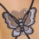 textiler BH-Träger auf dem Rücken gekreuzt mit Schmetterling schwarz/silber (10402-TXBK/S)