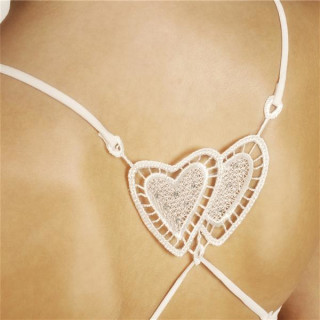 textiler BH-Träger auf dem Rücken gekreuzt mit Herz weiß (10404-TXW)